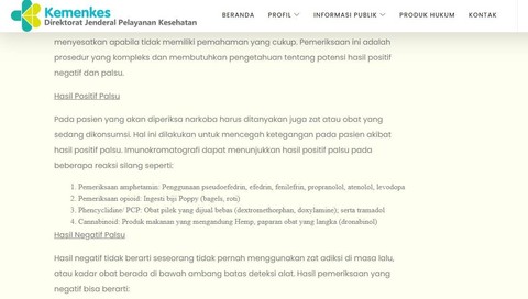 Penyebab seseorang bisa kena positif palsu narkoba. Foto: yankes.kemkes.go.id