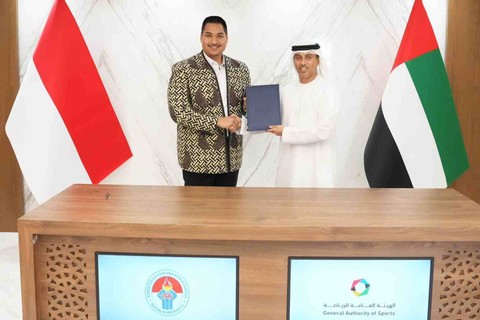 Pertemuan bilateral antara Menpora RI Dito Ariotedjo dan Chairman General Authority of Sports, yang juga menjabat sebagai Menteri Pendidikan UEA Ahmad Belhoul Al Falasi, Kamis (25/4/2024) Foto: Dok Kemenpora