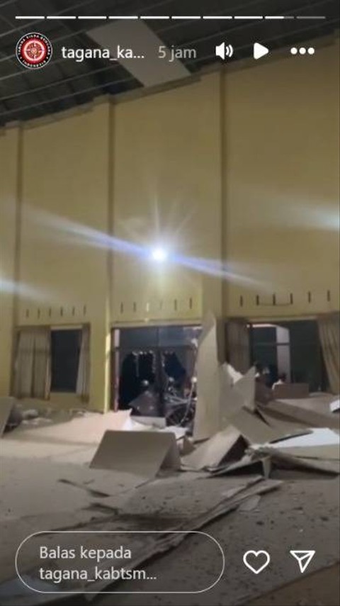 Sejumlah tampilan potongan video instastory dari akun @tagana_kabtsm memperlihatkan dampak gempa di tasik, Sabtu (27/4/2024) malam. Foto: instagram@tagana_kabtsm