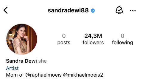 Akun Instagram Sandra Dewi kembali. Foto: Instagram/@sandradewi88.