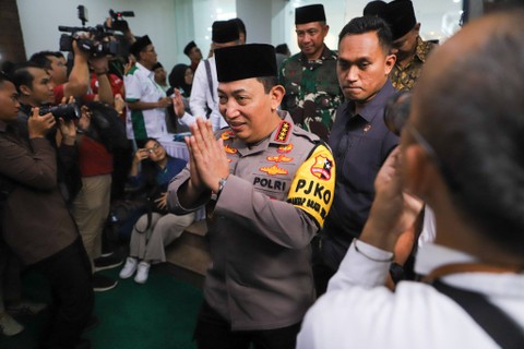 Kapolri Listyo Sigit Prabowo hadir di acara halalbihalal PBNU, Minggu (28/4). Foto: Iqbal Firdaus/kumparan