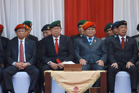 Menteri Pertahanan Prabowo Subianto menghadiri 'Silaturahmi Halal Bihalal dan Syukuran Abituren Akabri 1971-1975 tahun 2024' di Kementerian Pertahanan, Jakarta, Sabtu (4/5/2024). Foto: Tim Media Prabowo Subianto