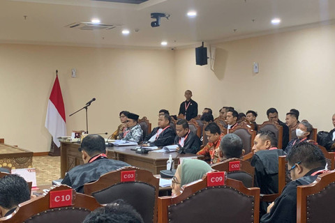 Suasana sidang sengketa hasil Pemilu 2024 di panel II MK, Jakarta, Senin (6/4/2024). Foto: Luthfi Humam/kumparan