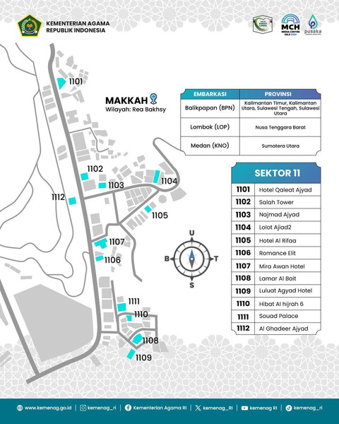 Peta hotel sektor 11 yang digunakan jemaah Haji 2024 di Makkah, Arab Saudi. Foto: Kemenag RI