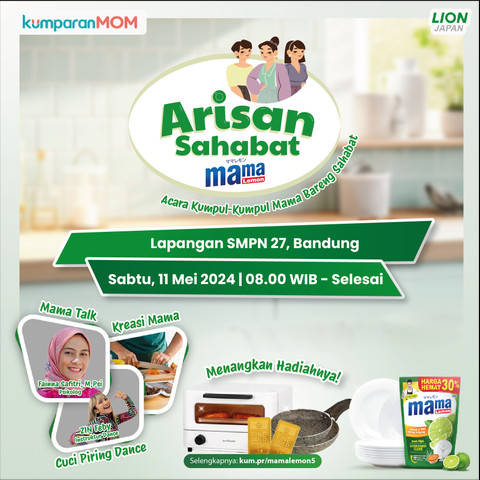 Titik kelima Arisan Sahabat Mama akan digelar pada Sabtu, 11 Mei 2024 pukul 08:00 WIB, di Lapangan SMPN 27, Bandung, Jawa Barat. 