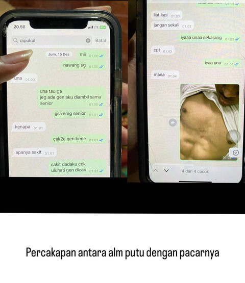 Tangkapan layar percakapan Taruna STIP Jakarta, Putu Satria Ananta Rustika, sebelum tewas. Foto: Dok. Istimewa