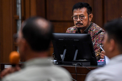 Terdakwa kasus pemerasan dan gratifikasi Syahrul Yasin Limpo menjalani sidang lanjutan di Pengadilan Tipikor, Jakarta, Senin (13/5/2024). Foto: Galih Pradipta/ANTARA FOTO