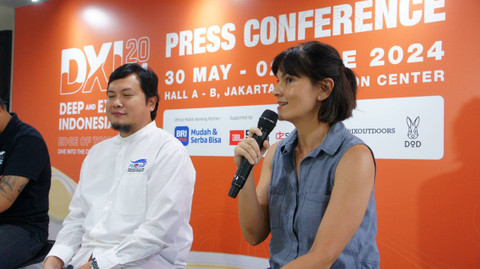 Project Manager DXI 2024, Aquila Sumampouw dalam acara konferensi pers pameran DXI 2024 yang digelar di kantor Dyandra Event Solutions Gandaria Selatan, Jakarta Selatan pada Rabu (15/5/2024). Foto: Dok. Istimewa