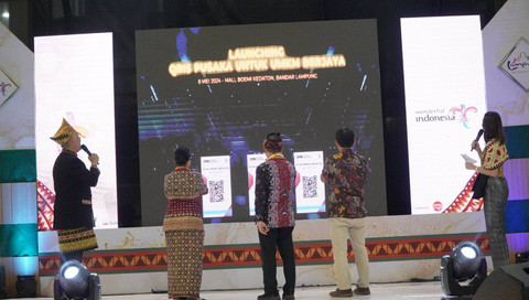 Balai Besar POM di Bandar Lampung menggandeng Bank Indonesia Provinsi Lampung serta Pemerintah Daerah, dalam rangka launching inovasi baru program Qris Pusaka untuk UMKM Berjaya pada Festival Parekraf Lampung 2024 di Mal Boemi Kedaton, Bandar Lampung. | Foto: Ist