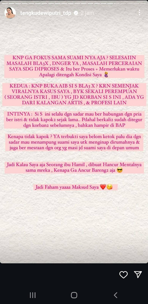Alasan Tengku Dewi umbar aib diduga Soraya Rasyid. Foto: Instagram @tengkudewiputri_tdp