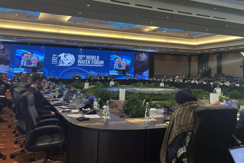 MenterI PUPR Basuki Hadimuljono dalam Deklarasi Menteri (Ministerial Meeting) World Water Forum (WWF) ke-10 di Bali Nusa Dua Convention Center (BNDCC), Selasa (21/5/2024).  Foto: Ghinaa Rahmatika/kumparan