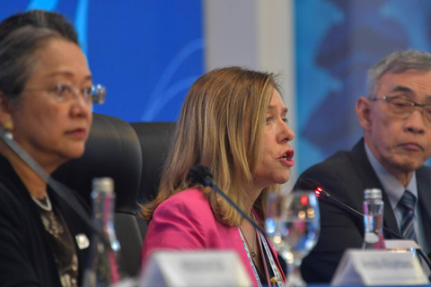 Wakil Sekretaris Jenderal PBB Armida Salsiah Alisjahbana dalam konferensi pers World Water Forum ke-10 di Bali Nusa Dua Convention Center (BNDCC), Selasa (21/5/2024).  Foto: Dok. Kemenkominfo