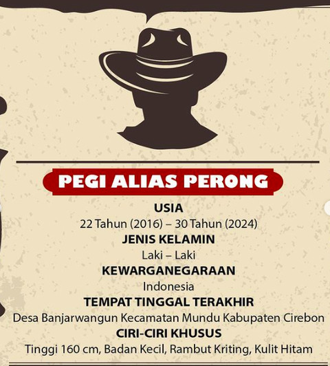 Pegi alias Perong jadi DPO polisi kasus pembunuhan Vina Cirebon Foto: IG/Humas Polda Jabar