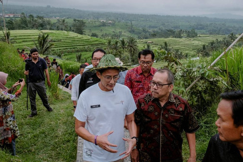 Menparekraf Sandiaga Uno saat melakukan kunjungan kerja di Desa Jatiluwih, Tabanan, Bali, Jumat (3/5/2024). Foto: Dok. Kemenparekraf RI