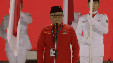 Sekjen PDI Perjuangan, Hasto Kristiyanto, di rakernas, Jakarta, Jumat (24/5). Foto: Dok. SS youtube PDIP