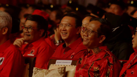 Politikus PDI Perjuangan Basuki Tjahaja Purnama alias Ahok pada Rakernas V PDIP di Beach City International Stadium Ancol, Jakarta, Jumat (24/5/2024). Foto: YouTube/PDI Perjuangan