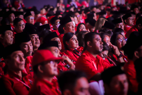 Suasana Rakernas V PDIP di Beach City International Stadium Ancol, Jakarta, Jumat (24/5/2024). Foto: Jamal Ramadhan/kumparan