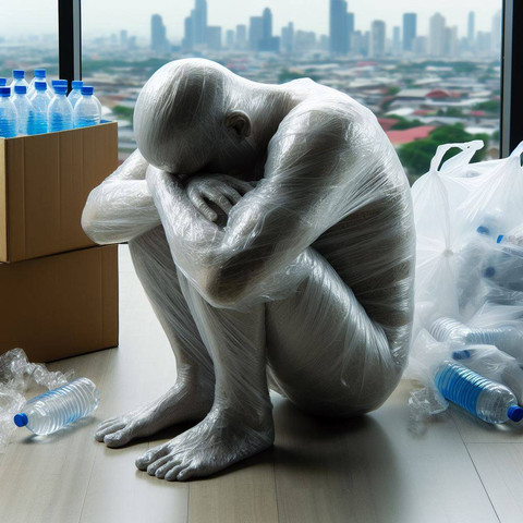 Ketidakberdayaan manusia untuk menyelesaikan masalah plastik. Sumber : Gambar dibuat penulis dengan Microsoft Designer.