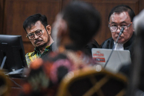 Terdakwa kasus pemerasan dan gratifikasi di Kementerian Pertanian Syahrul Yasin Limpo (kiri) menjalani sidang lanjutan di Pengadilan Tipikor, Jakarta, Senin (3/6/2024). Foto: Hafidz Mubarak A/ANTARA FOTO