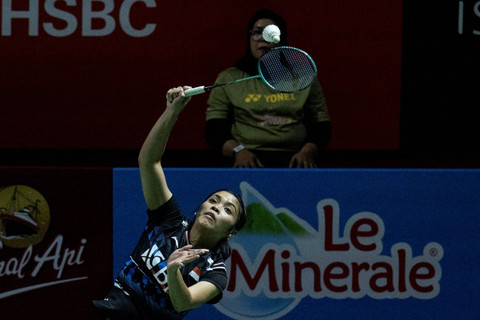 Tunggal putri Indonesia Gregoria Mariska Tunjung saat melawan tunggal putri Indonesia Putri Kusuma Wardani dalam babak pertama Indonesia Open 2024 di Istora Senayan, Jakarta, Selasa (4/6/2024). Foto: Aprillio Akbar/ANTARA FOTO