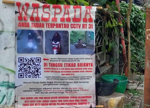 Banner foto pembuang sampah sembarangan di RT 31 RW 11 Kampung Mendungan, Kelurahan Giwangan, Kemantren Umbulharjo, Kota Yogyakarta. Foto: Dok. Istimewa