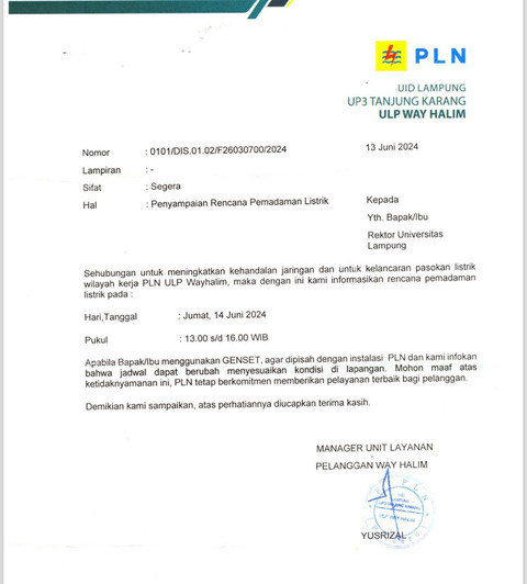 Selebaran pemberitahuan pemeliharaan jaringan | Foto: PLN