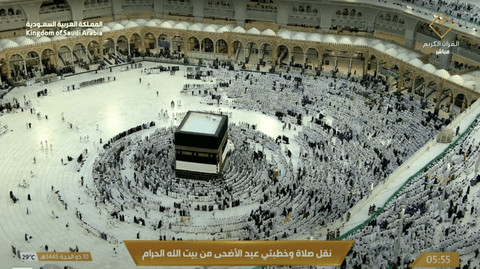 Salat Idul Adha di Masjidil Haram, Minggu (16/6/2024) Foto: Youtube/@qurantvsa