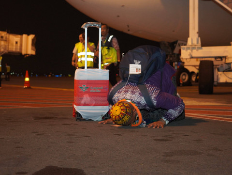 Jemaah Haji tiba di Bandara Juanda Foto: Humas Kemenag Jatim 