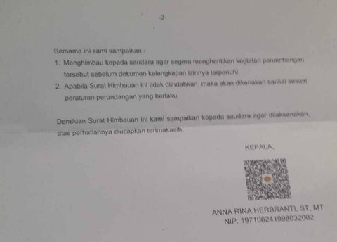 Penggalan surat imbauan DPUPESDM DIY ke perusahaan penambang. Foto: Dok. Istimewa