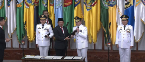 Elen Setiadi saat dilantik Mendagri sebagai Pj Gubernur Sumsel menggantikan Agus Fatoni, Foto : Ist