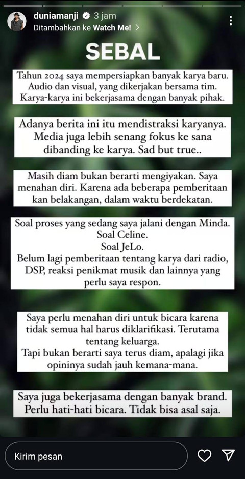 Anji sebal dirumorkan berselingkuh. Foto: Instagram @duniamanji