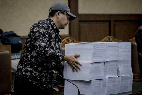 Terdakwa kasus pemerasan dan gratifikasi di Kementerian Pertanian Syahrul Yasin Limpo bersiap untuk menjalani sidang pembacaan tuntutan di Pengadilan Tipikor, Jakarta, Jumat (28/6/2024). Foto: Jamal Ramadhan/kumparan