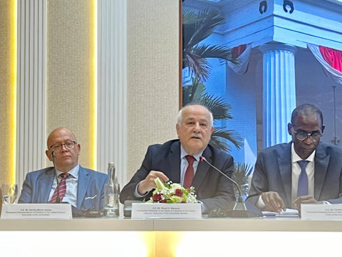 Anggota Biro Komite & Wakil Tetap Palestina untuk PBB, Duta Besar Riyad H. Mansour, di Press Briefing Kementerian Luar Negeri RI Jakarta, Kamis (4/7). Foto: Tiara Hasna/kumparan