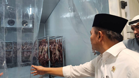 Menteri Koordinator Bidang Pembangunan Manusia dan Kebudayaan (Menko PMK) Muhadjir Effendy mengunjungi pengepakan daging dam jemaah haji Indonesia di Makkah, Jumat (5/7/2024). Foto: Dok MCH 2024