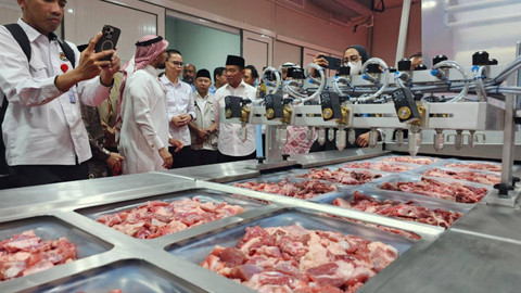 Menteri Koordinator Bidang Pembangunan Manusia dan Kebudayaan (Menko PMK) Muhadjir Effendy mengunjungi pengepakan daging dam jemaah haji Indonesia di Makkah, Jumat (5/7/2024). Foto: Dok MCH 2024