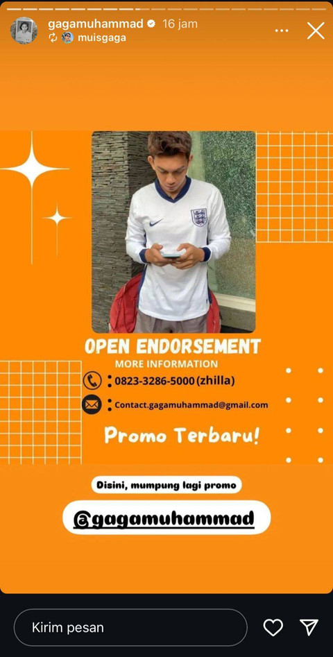 Gaga Muhammad kembali buka jasa endorsement. Foto: Instagram @gagamuhammad