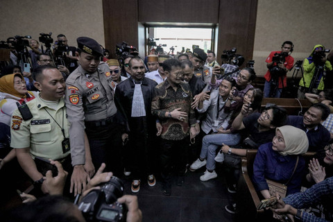 Eks Menteri Pertanian (Mentan) Syahrul Yasin Limpo (SYL) jelang menjalani sidang vonis di Pengadilan Tipikor, Jakarta Pusat, Kamis (11/7).  Foto: Jamal Ramadhan/kumparan