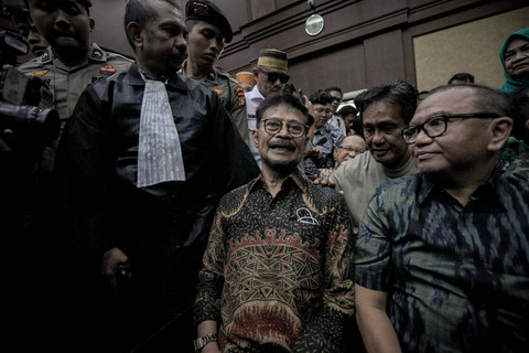 Eks Menteri Pertanian (Mentan) Syahrul Yasin Limpo (SYL) jelang menjalani sidang vonis di Pengadilan Tipikor, Jakarta Pusat, Kamis (11/7).  Foto: Jamal Ramadhan/kumparan