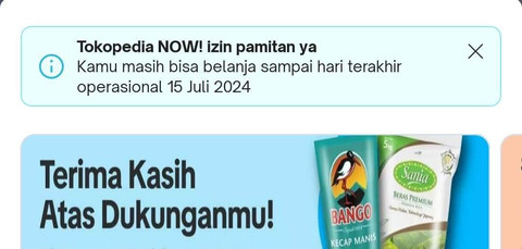 Tokopedia menutup layanan belanja pengiriman cepat atau quick commerce mereka, Tokopedia Now, per 15 Juli 2024. Foto: Screenshot aplikasi Tokopedia/kumparan