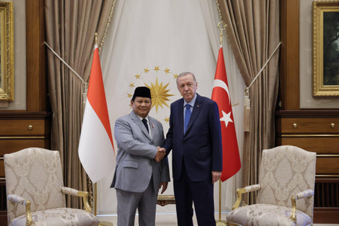 Presiden terpilih sekaligus Menhan Prabowo Subianto bertemu dengan Presiden Turki Recep Tayyip Erdogan. Foto: X/@prabowo