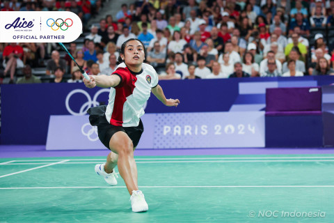 Tunggal putri Indonesia Gregoria Mariska Tunjung pada pertandingan Olimpiade Paris 2024 di Porte De La Chapella Arena, Paris, Prancis. Foto: NOC Indonesia