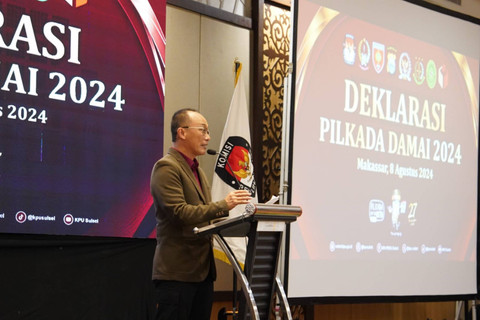 KPU Sulsel bersama forkopimda dan Partai politik berkomitmen untuk penyelenggaraan Pilkada 2024 di Sulawesi Selatan, akan berlangsung aman, damai.  Foto: Dok. Istimewa