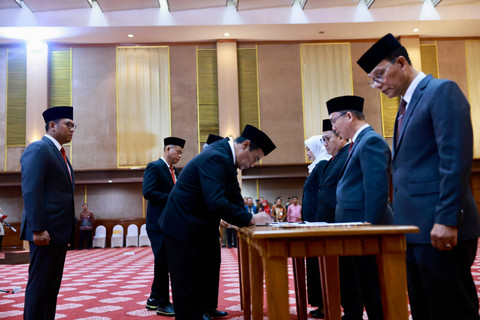 Menteri Pertanian Andi Amran Sulaiman di acara pelantikan pejabat eselon 1 di edung Kementan, Jakarta, pada Jumat (9/8/2024). Foto: Dok. Istimewa