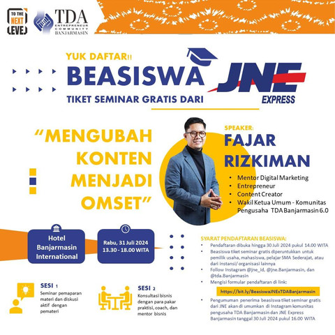 Kolaborasi dengan JNE, TDA Banjarmasin Berikan Beasiswa Tiket Gratis Seminar (1)