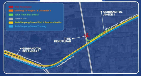 Lokasi penutupan sementara Tol Dalam Kota arah Bandara Soetta karena ada perbaikan jalan. Foto: Dok. Jasamarga
