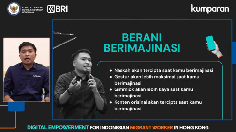Workshop 1 kumparan Academy: Digital Empowerment for Indonesian Migrant Worker in Hong Kong, yang disponsori oleh BRI, Minggu (11/8/2024), bersama Mas kumparan, Josua Simanjuntak. Foto: kumparan