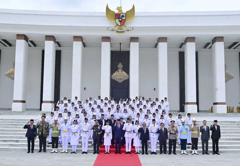Sebanyak 76 pelajar menjadi anggota Pasukan Pengibar Bendera Pusaka (Paskibraka) Tahun 2024 di Istana Negara, Ibu Kota Nusantara (IKN), Rabu (14/8/2024). Foto: X/ @jokowi