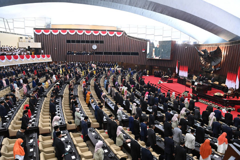 Suasana Sidang Tahunan MPR dan Sidang Bersama DPR-DPD Tahun 2024 di Gedung Nusantara, kompleks Parlemen, Senayan, Jakarta, Jumat (16/8/2024). Foto: Aditya Pradana Putra/ANTARA FOTO