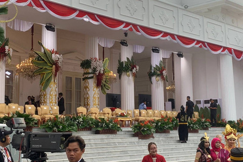 Suasana jelang upacara HUT ke-79 RI di Istana Merdeka, Jakarta, Sabtu (17/8/2024). Foto: Paulina Herasmaranindar/kumparan