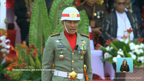 Kolonel Inf. Nur Wahyudi menjadi komandan upacara HUT ke-79 RI Istana Negara IKN, Kalimantan Timur, Sabtu (17/8/2024). Foto: YouTube/Sekretariat Presiden